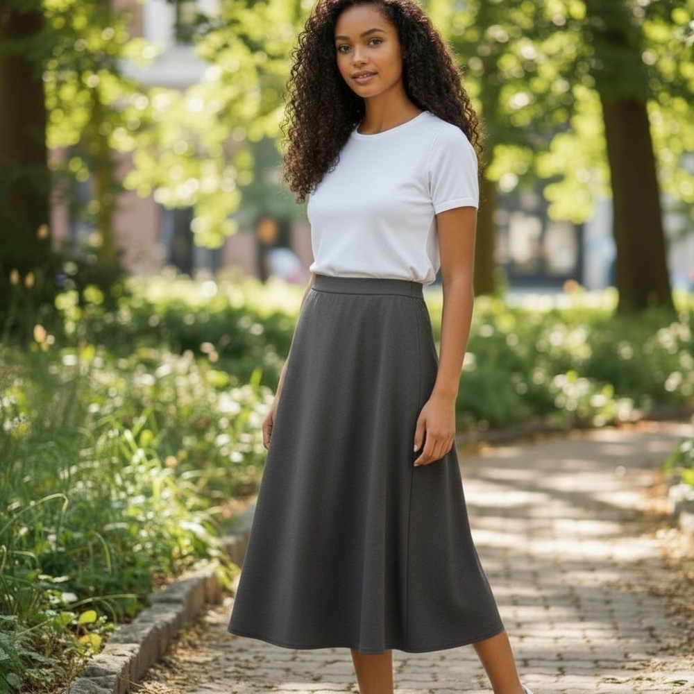 ANN TAYLOR FACTORY SATIN MIDI SKIRT DARK GRAY SIZE 10